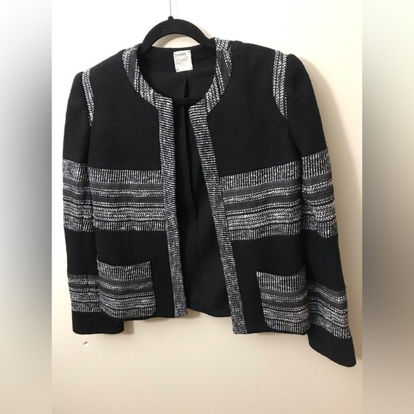 L'AGENCE Womens Wool Blend Black Boucle Striped Fitted Blazer Jacket Size 4 - Picture 5 of 15